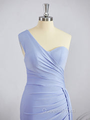 Sheath/Column One-Shoulder Sweep Train Jersey Bridesmaid Dress