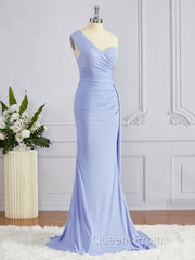 Sheath/Column One-Shoulder Sweep Train Jersey Bridesmaid Dress