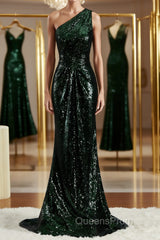 Sheath/Column One-Shoulder Sweep Train Sequins Bridesmaid Dress