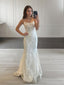 Sheath/Column Spaghetti Straps Sweep Train Tulle Prom Dresses With Appliques Lace