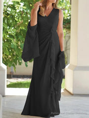 Sheath/Column V-neck Floor-Length Chiffon Mother of the Bride Dresses With Ruched