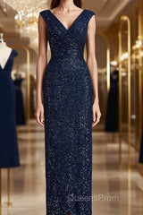 Sheath/Column V-neck Floor-Length Mother of the Bride Dress With Ruffles