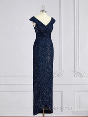 Sheath/Column V-neck Floor-Length Mother of the Bride Dress With Ruffles