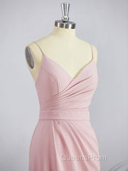 Sheath/Column V-neck Sweep Train Stretch Crepe Bridesmaid Dress with Leg Slit