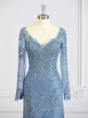 Sheath/Column V-neck Sweep Train Tulle Mother of the Bride Dress With Appliques Lace