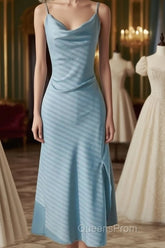 Sheath Light Sky Blue Cowl Neck Mini Bridesmaid Dress