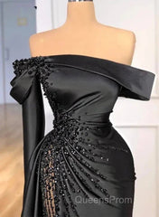 Sheath Off-The-Shoulder Long Sleeves Satin/Sequined Evening Prom Dress
