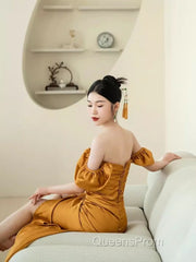 Sheath Off The Shoulder Yellow Evening Prom Dress Evening Dress