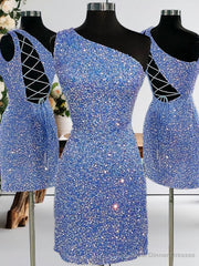 Sheath One-Shoulder Sequin Short/Mini Velvet Sequins Dress