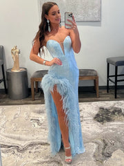 Sheath Strapless Sequin Prom Dress With Slit