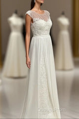 Sheer Cap Sleeve Open Back Wedding Dress