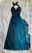 Shiny Chiffon Halter Sheath Classy Prom Dress For Party&Birthday Elegant Blue Classy Evening Gowns