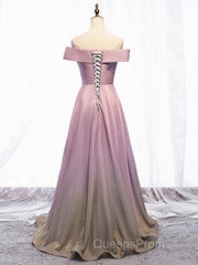 Shiny Off Shoulder Pink Ombre Evening Prom Dress, Pink Ombre Formal Graduation Evening Dress