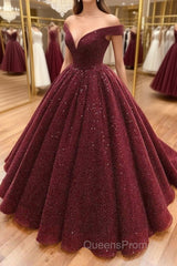 Shiny Off the Shoulder Burgundy Evening Prom Dress, Dark Wine Red Off Shoulder Long Formal Evening Dress