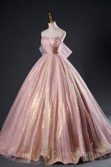 Shiny Tulle Sequins Long Evening Prom Dress, Beautiful Pink Formal Dress Sweet 16 Dress