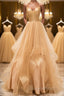 Shiny V Neck Backless Golden Long Evening Prom Dress, Backless Golden Formal Dress, Golden Evening Dress