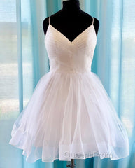 Shiny V Neck Short Blue Green White Evening Prom Dress, Shiny Short V Neck Formal Homecoming Dress