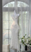 Shinying White Mermaid Strapless Lace-Up Back Sequin Chiffon Long Classy Prom Dress