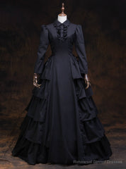 Shop Designer Black Long Sleeve High Neck Rococo Baroque Vintage Gown Dress