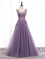 Shop V Neck Purple Beading Appliques Tulle A Line Prom Dress Under 129