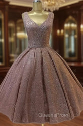 Short Ball Gown Evening Prom Homecoming Dress Sequins V Neck