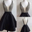 Short black mismatched open back sexy freshman homecoming Classy Prom Dress