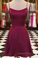Short Burgundy Backless Evening Prom Dress, Short Burgundy Backless Formal Graduation Homecoming Dress