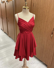 Short Burnt Orange Satin Cocktail Dress V-neck Semi Formal Dress