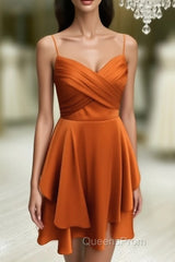 Short Burnt Orange Satin Cocktail Dress V-neck Semi Formal Dress