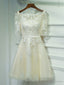 Short Champagne Lace Prom Dresses, Short Champagne Lace Formal Homecoming Dresses