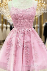 Short Junior Evening Prom Dress Tulle Appliques