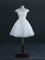 Short Knee Length Tulle Lace Cap Sleeve Wedding Dresses