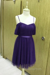 Short Navy Tulle Bridesmaid Dress Off Shoulder