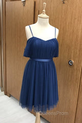 Short Navy Tulle Bridesmaid Dress Off Shoulder