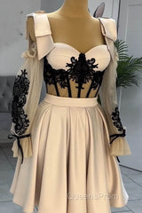 Short Nude Satin Lace Embroidery Corset Dress