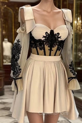 Short Nude Satin Lace Embroidery Corset Dress