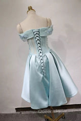 Short Off Shoulder Evening Prom Homecoming Dress Lace Embroidery