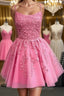 Short Pink Backless Lace Evening Prom Dress, Short Pink Open Back Formal Homecoming Dress