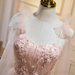 Short Pink Floral Prom Dresses, Short Pink Tulle Floral Formal Homecoming Dresses