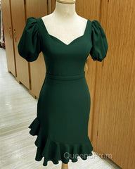 Short Puffy Sleeves Green Sheath Party Dress