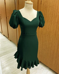 Short Puffy Sleeves Green Sheath Party Dress