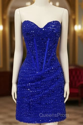 Short Royal Blue Tight Beaded Dress
