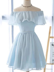 Short Sleeves Short Blue Prom Dresses, Short Blue Graduation Homecoming Dresses