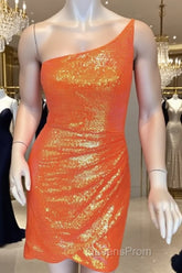 Short Tight Neon Orange Sequin Dress
