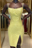 Short Tight Yellow Homecoming Dress with Lace Up