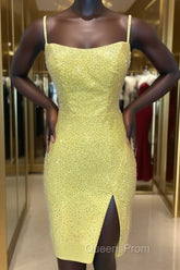 Short Tight Yellow Homecoming Dress with Lace Up