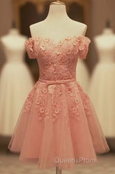 Short Tulle Homecoming Dress Lace Embroidery Off The Shoulder