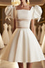 Short White Beaded Evening Prom Dress, Short White Beaded Formal Homecoming Dress