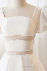 Short White Beaded Evening Prom Dress, Short White Beaded Formal Homecoming Dress