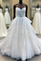 ShowprettyDress Long A-Line Strapless Lace Tulle Wedding Dress